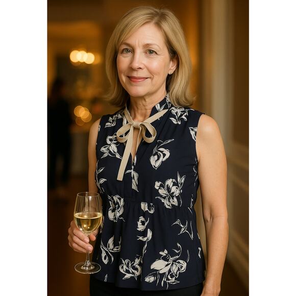 Dorothee Schumacher Sleeveless B/W  Classic Floral Blouse, Career, Coastal,  XS - Picture 1 of 9